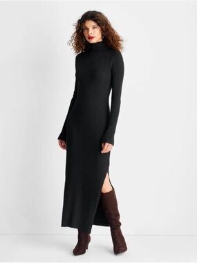 Future Collective Long Sleeve Ribbed Mock Neck Maxi Dress  Large NWT